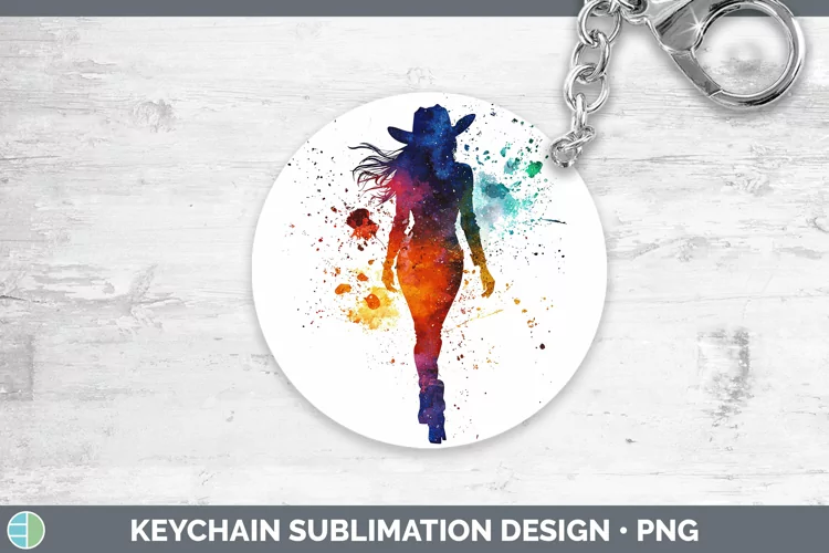 Watercolor Splash Cowgirl Keychain Sublimation Keyring Desig