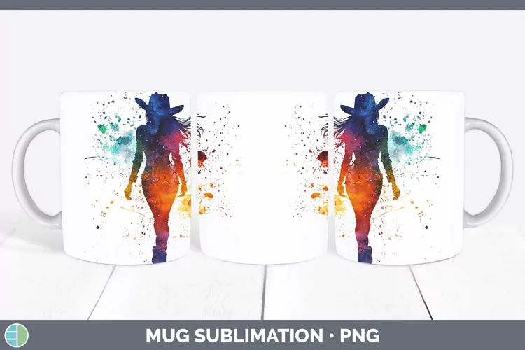 Watercolor Splash Cowgirl Mug Wrap Sublimation Coffee Cup De