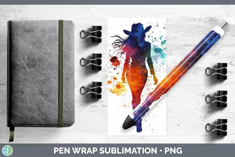 Watercolor Splash Cowgirl Pen Wrap Sublimation Pen Designs