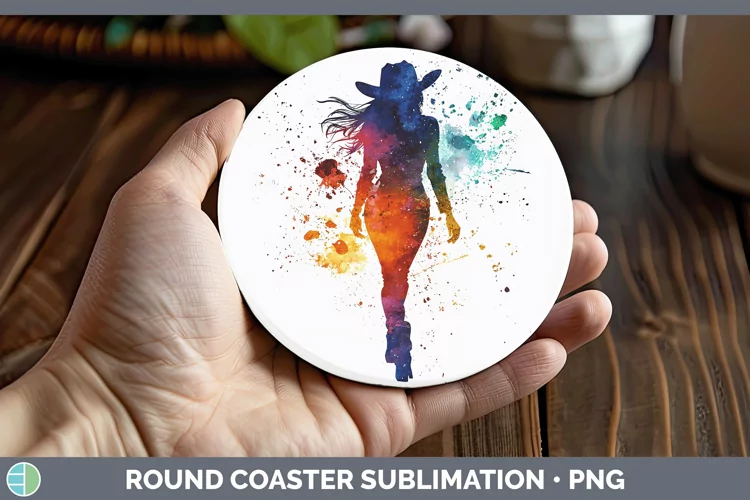 Watercolor Splash Cowgirl Round Coaster Sublimation Coaster