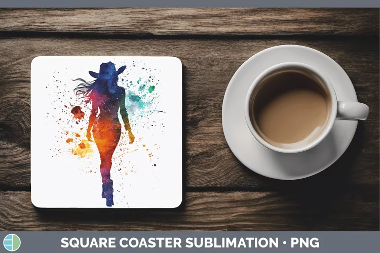 Watercolor Splash Cowgirl Square Coaster Sublimation Coaster