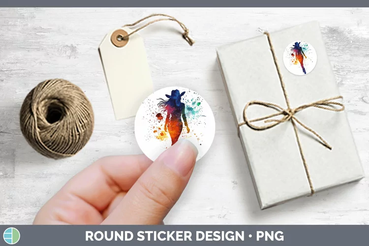 Watercolor Splash Cowgirl Stickers | Round Labels Designs