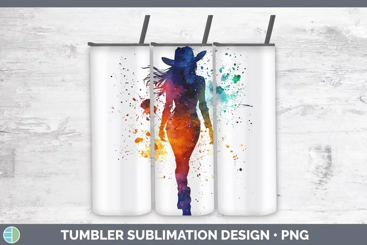 Watercolor Splash Cowgirl Tumbler Sublimation 20 oz Skinny T