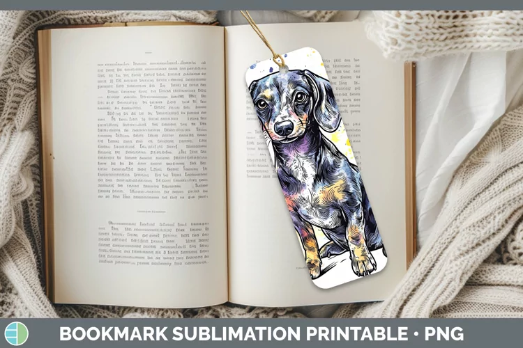 Watercolor Splash Dachshund Bookmark Sublimation Printable D
