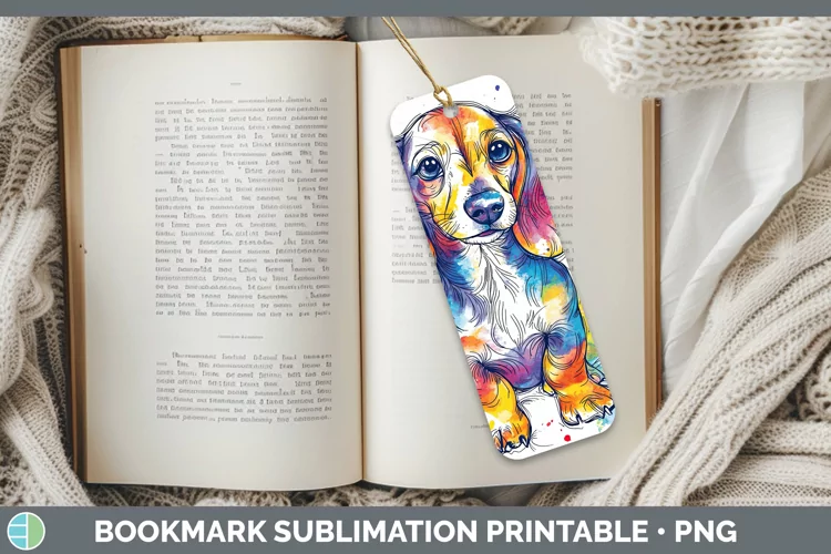 Watercolor Splash Dachshund Bookmark Sublimation Printable D