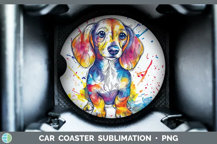 Watercolor Splash Dachshund Car Coaster Sublimation Designs
