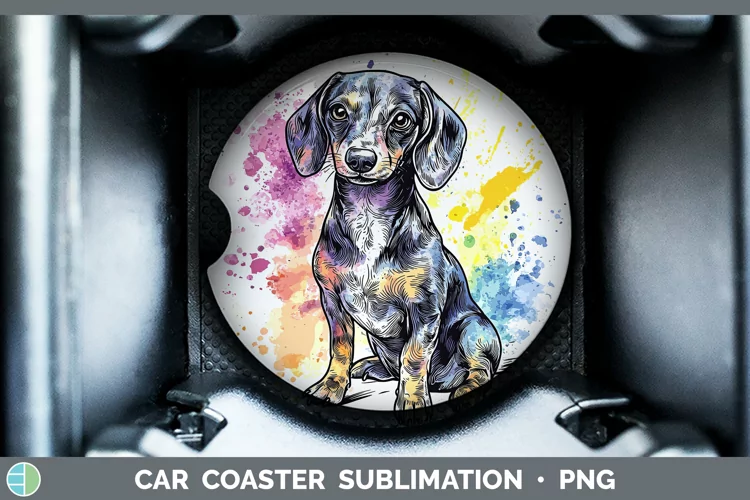 Watercolor Splash Dachshund Car Coaster Sublimation Designs