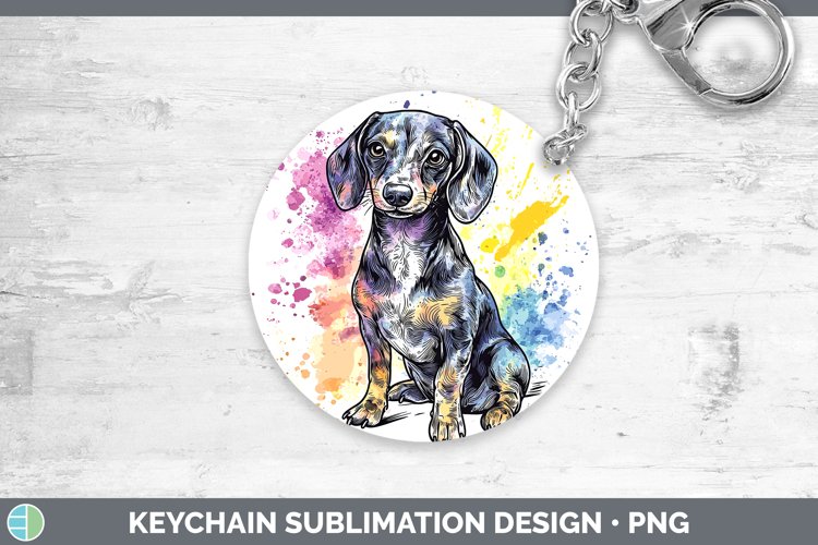 Watercolor Splash Dachshund Keychain Sublimation Keyring Des