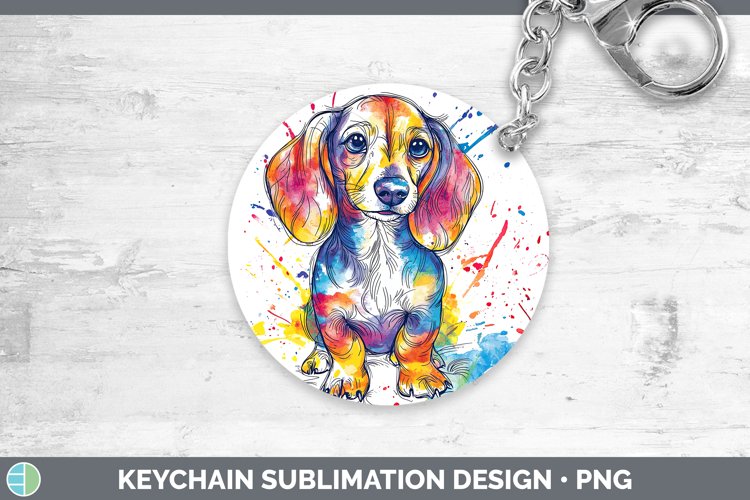 Watercolor Splash Dachshund Keychain Sublimation Keyring Des