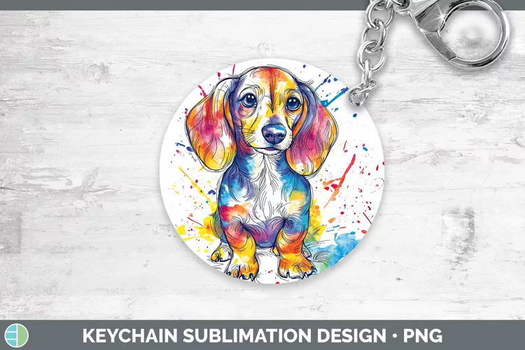 Watercolor Splash Dachshund Keychain Sublimation Keyring Des