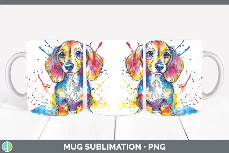 Watercolor Splash Dachshund Mug Wrap Sublimation Coffee Cup