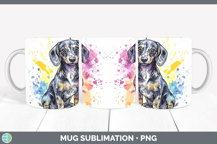 Watercolor Splash Dachshund Mug Wrap Sublimation Coffee Cup