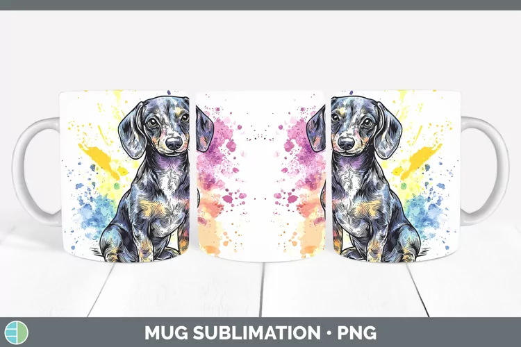 Watercolor Splash Dachshund Mug Wrap Sublimation Coffee Cup