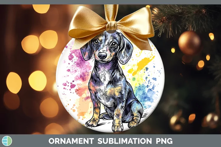 Watercolor Splash Dachshund Ornament Sublimation Bauble Desi