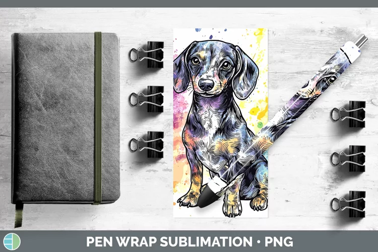 Watercolor Splash Dachshund Pen Wrap Sublimation Pen Designs