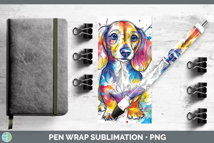 Watercolor Splash Dachshund Pen Wrap Sublimation Pen Designs