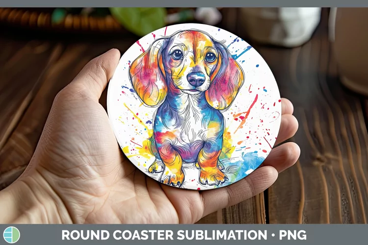 Watercolor Splash Dachshund Round Coaster Sublimation Coaste