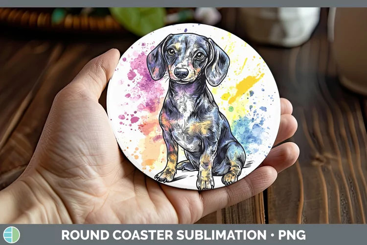 Watercolor Splash Dachshund Round Coaster Sublimation Coaste