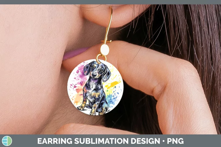 Watercolor Splash Dachshund Round Earrings Sublimation Earri