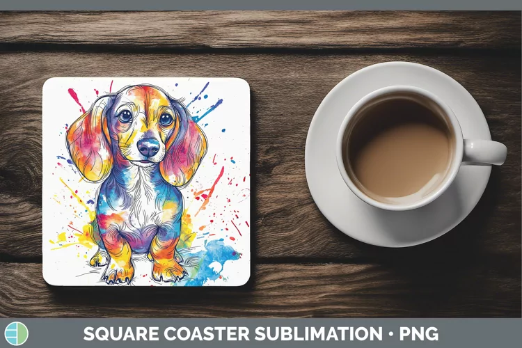 Watercolor Splash Dachshund Square Coaster Sublimation Coast