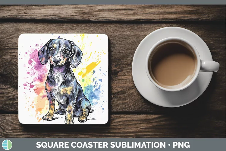 Watercolor Splash Dachshund Square Coaster Sublimation Coast