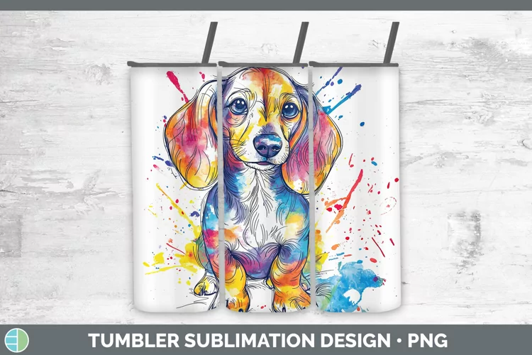 Watercolor Splash Dachshund Tumbler Sublimation 20 oz Skinny