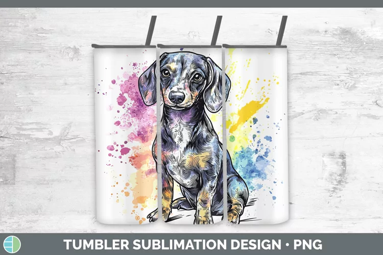 Watercolor Splash Dachshund Tumbler Sublimation 20 oz Skinny