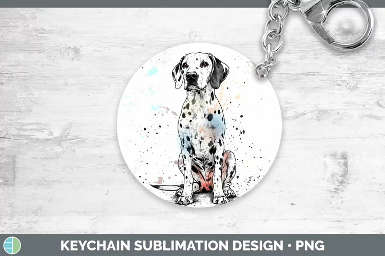 Watercolor Splash Dalmatian Keychain Sublimation Keyring Des