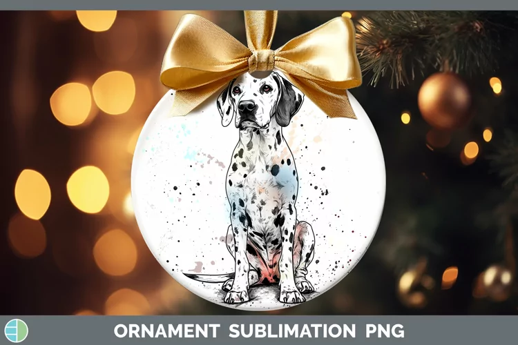 Watercolor Splash Dalmatian Ornament Sublimation Bauble Desi