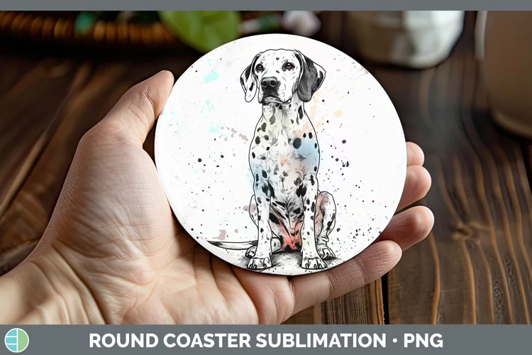 Watercolor Splash Dalmatian Round Coaster Sublimation Coaste