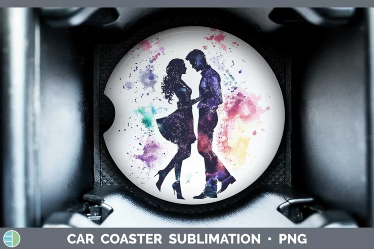 Watercolor Splash Dancing Couple Car Coaster Sublimation De