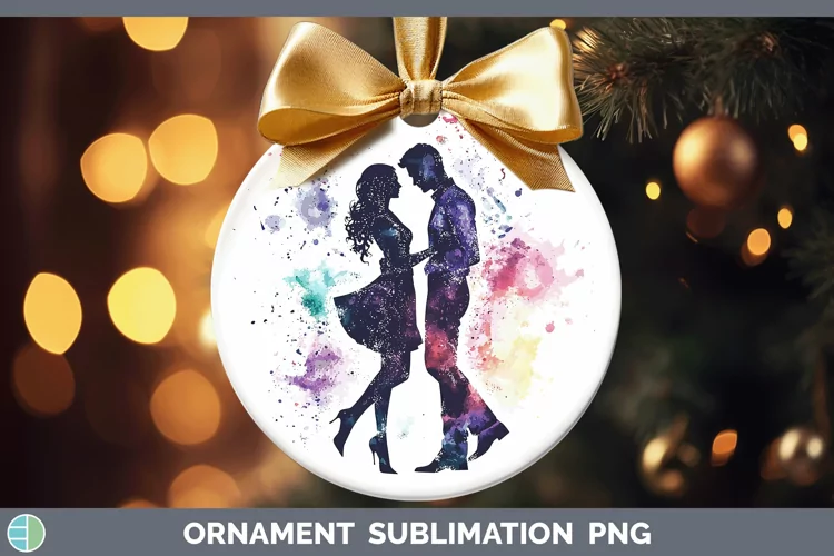 Watercolor Splash Dancing Couple Ornament Sublimation Bauble