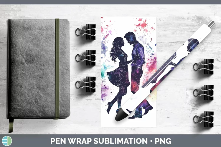 Watercolor Splash Dancing Couple Pen Wrap Sublimation Pen De