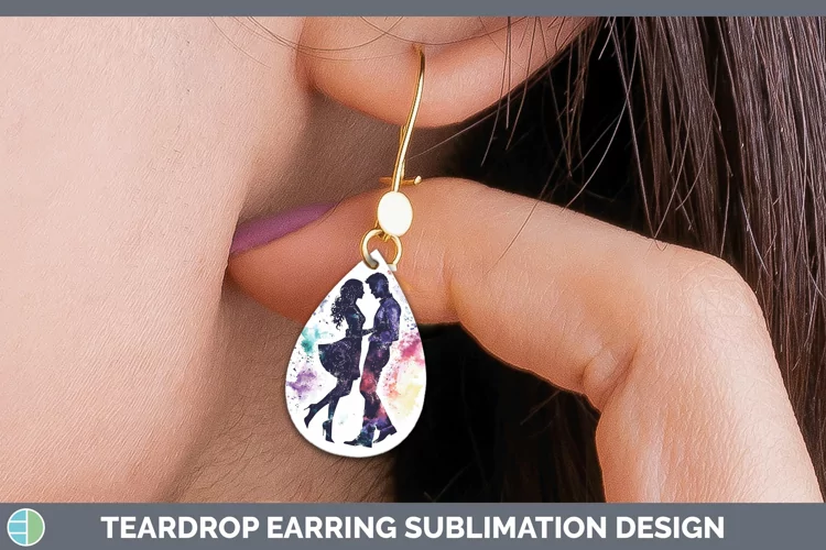 Watercolor Splash Dancing Couple Teardrop Earrings Sublimati