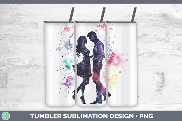 Watercolor Splash Dancing Couple Tumbler Sublimation 20 oz S