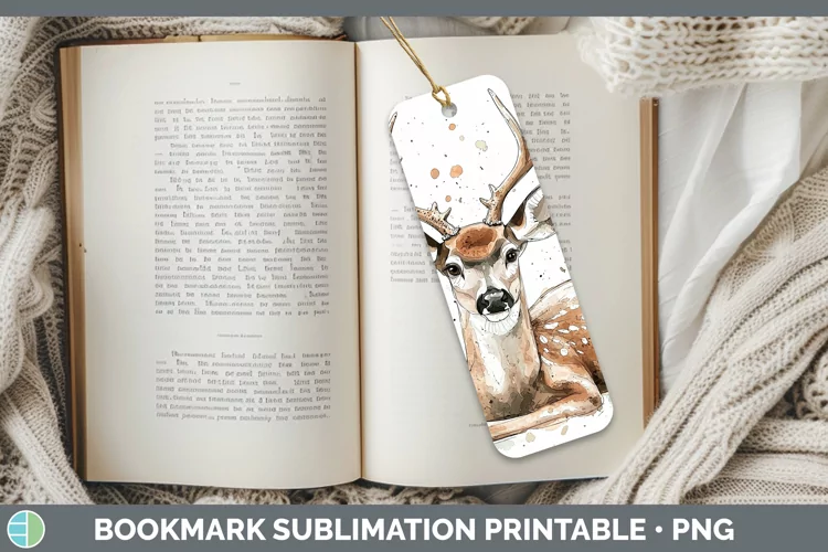 Watercolor Splash Deer Bookmark Sublimation Printable Design