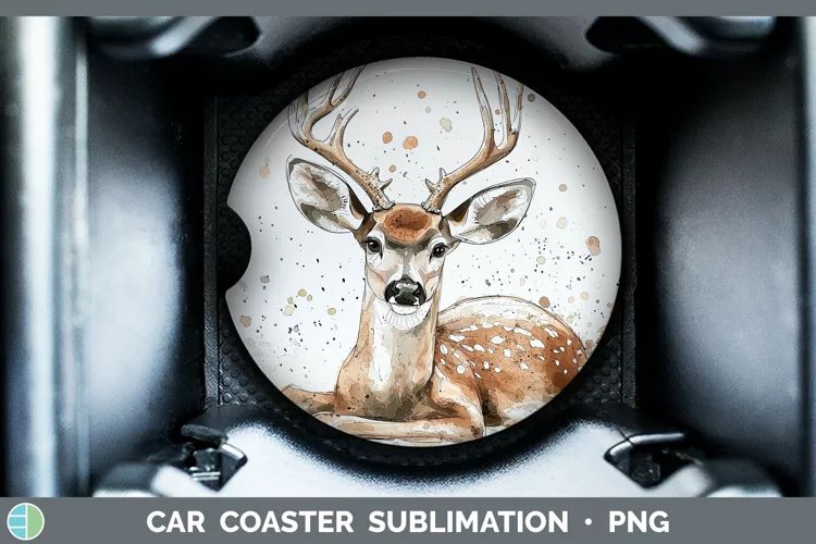 Watercolor Splash Deer Car Coaster Sublimation Designs