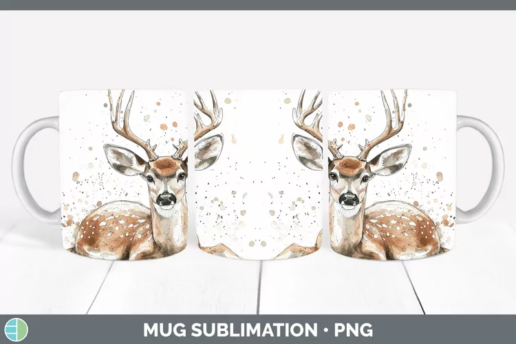 Watercolor Splash Deer Mug Wrap Sublimation Coffee Cup Desig