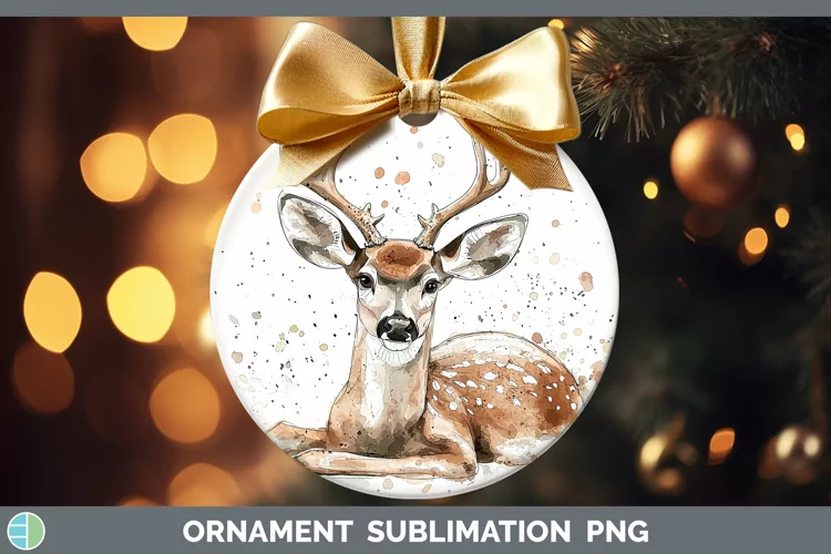 Watercolor Splash Deer Ornament Sublimation Bauble Designs