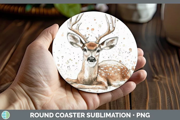 Watercolor Splash Deer Round Coaster Sublimation Coaster Des