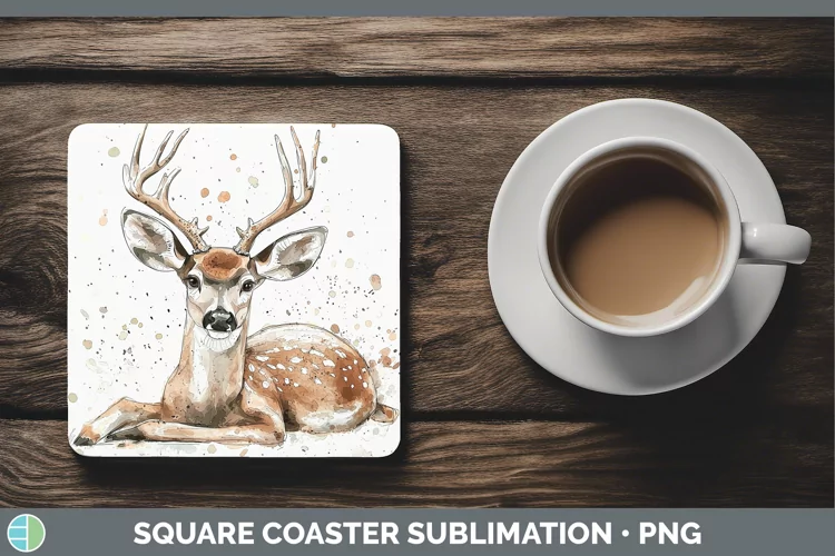 Watercolor Splash Deer Square Coaster Sublimation Coaster De