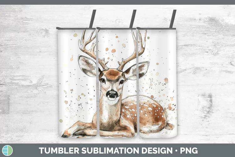 Watercolor Splash Deer Tumbler Sublimation 20 oz Skinny Tumb