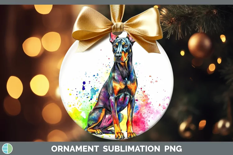 Watercolor Splash Doberman Pinscher Ornament Sublimation Bau