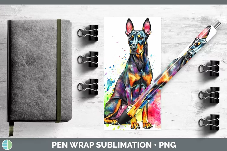 Watercolor Splash Doberman Pinscher Pen Wrap Sublimation Pen