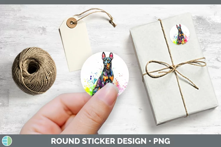 Watercolor Splash Doberman Pinscher Stickers | Round Labels