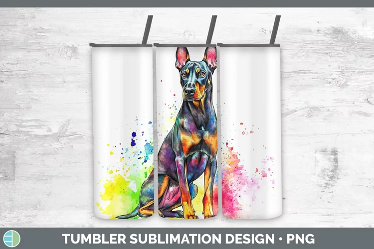 Watercolor Splash Doberman Pinscher Tumbler Sublimation 20 o
