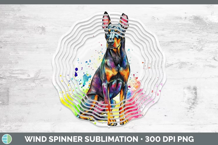 Watercolor Splash Doberman Pinscher Wind Spinner Sublimation