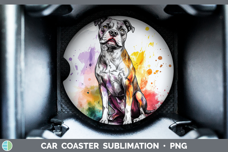 Watercolor Splash Dogs 03 American Staffordshire Car Coaster