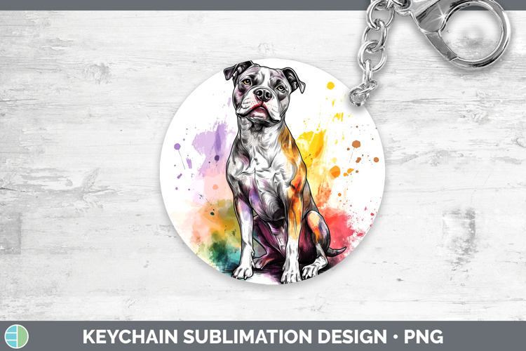 Watercolor Splash Dogs 03 American Staffordshire Keychain Su