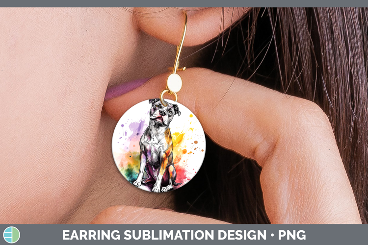 Watercolor Splash Dogs 03 American Staffordshire Round Earri